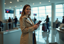 Voyager d’un pays à un autre : formalités, conseils et astuces ! Jeune femme à l'aéroport remettant son passeport