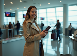 Voyager d’un pays à un autre : formalités, conseils et astuces ! Jeune femme à l'aéroport remettant son passeport
