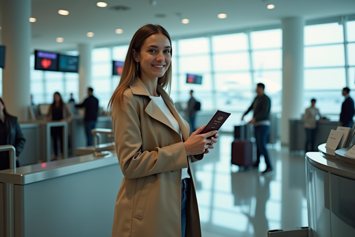 femme-aeroport-passeport Jeune femme à l'aéroport remettant son passeport