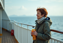 Mal de mer en ferry : comment le prévenir efficacement ? Femme d'âge moyen regardant la mer depuis le pont du ferry