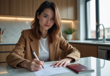 Jeune femme remplissant son passeport pour voyager
