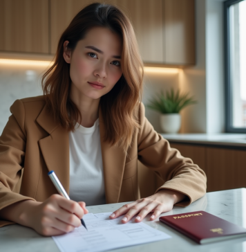 Jeune femme remplissant son passeport pour voyager