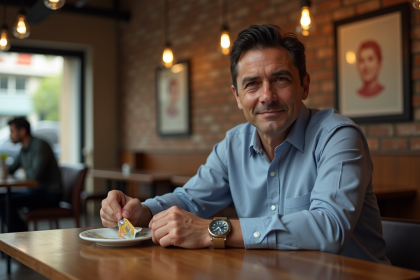 Homme d'âge moyen dépose des pesos argentins sur une assiette dans un café à Buenos Aires