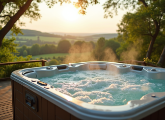 Lieux insolites en Normandie : découvrez les locations avec jacuzzi privatif Jacuzzi extérieur sur terrasse en Normandie en matinée