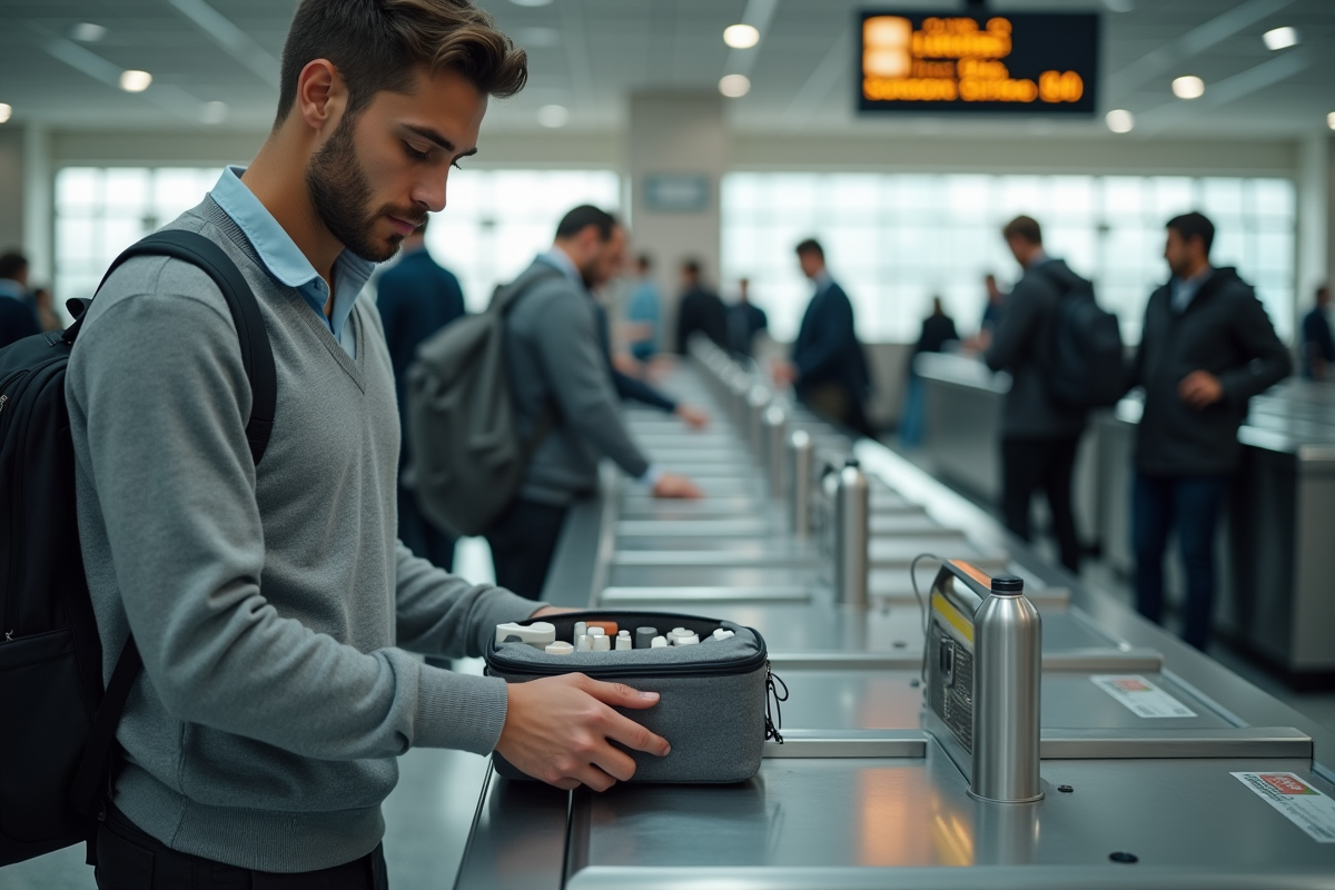 Jeune homme préparant ses liquides pour la sécurité