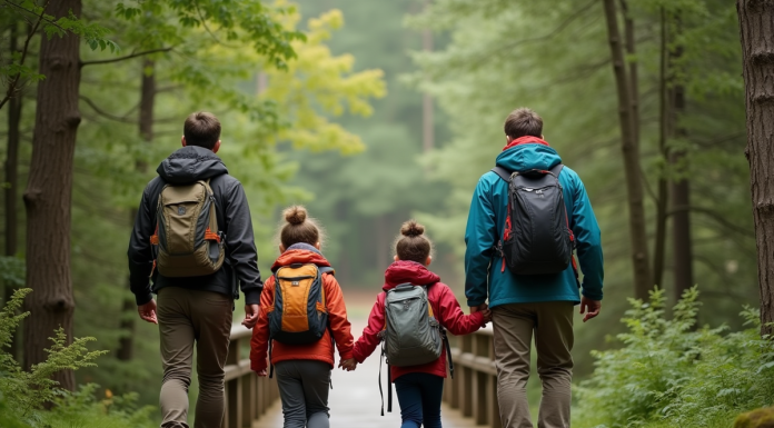 Groupe divers en randonnée dans un parc national verdoyant