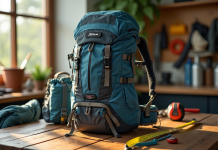 Sac a dos de randonnee spacieux sur une table en bois